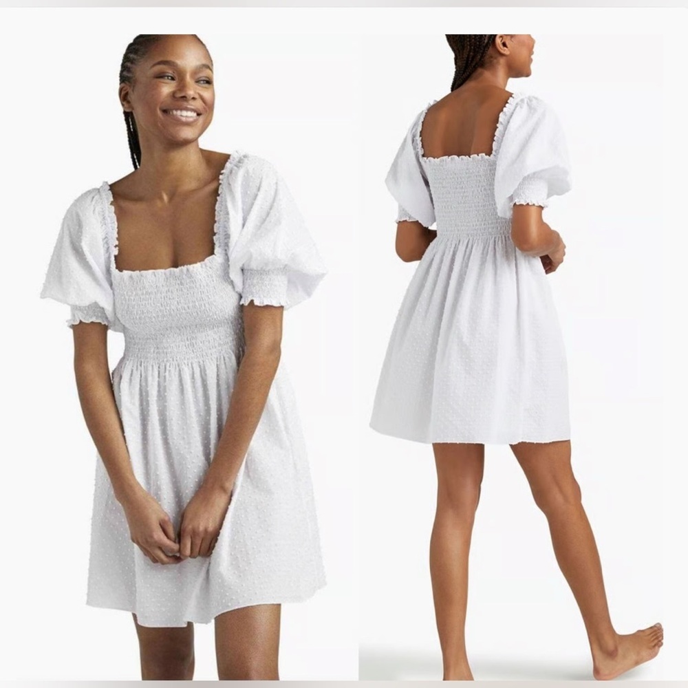 Hill House White Puff-Sleeve Mini Dress